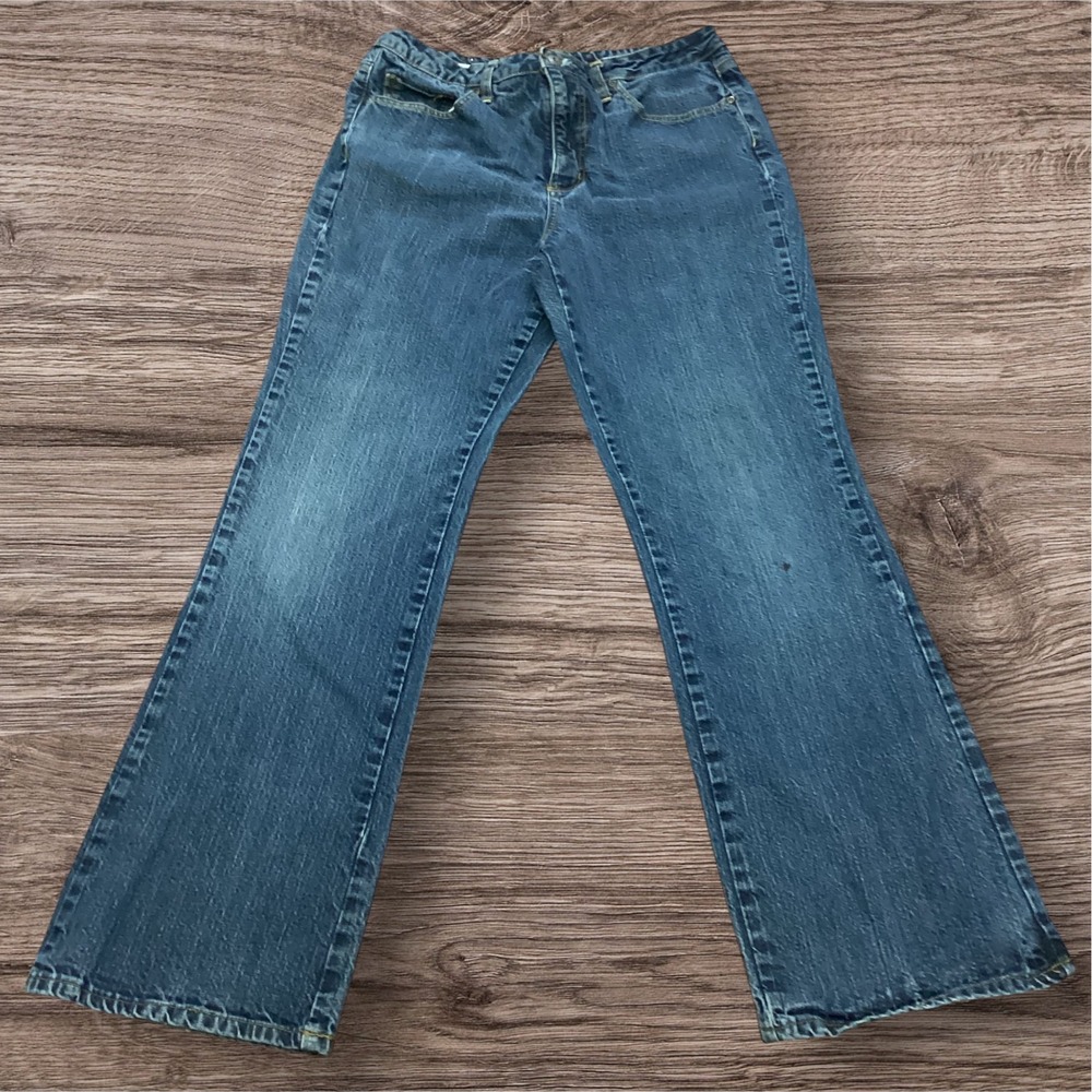 St Johns Bay Secretly Slender Bootcut Jeans Women 16L Long Medium Wash Blue flaw